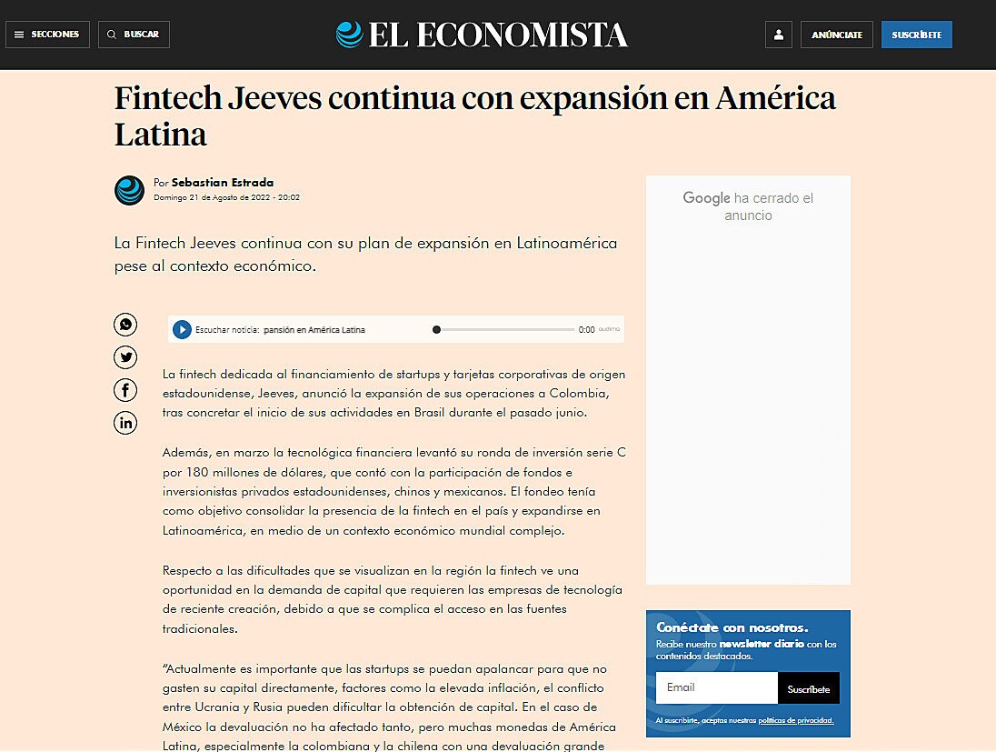 Fintech Jeeves continua con expansin en Amrica Latina